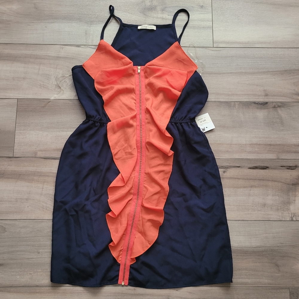 Newbury Custom Navy and Orange Ruffle Dress